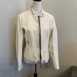 We The Free Cream Leather Moto Jacket